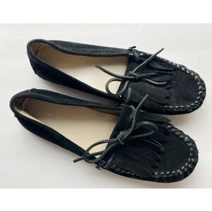 Karen Millen • Black Suede Fringe Moccasins
